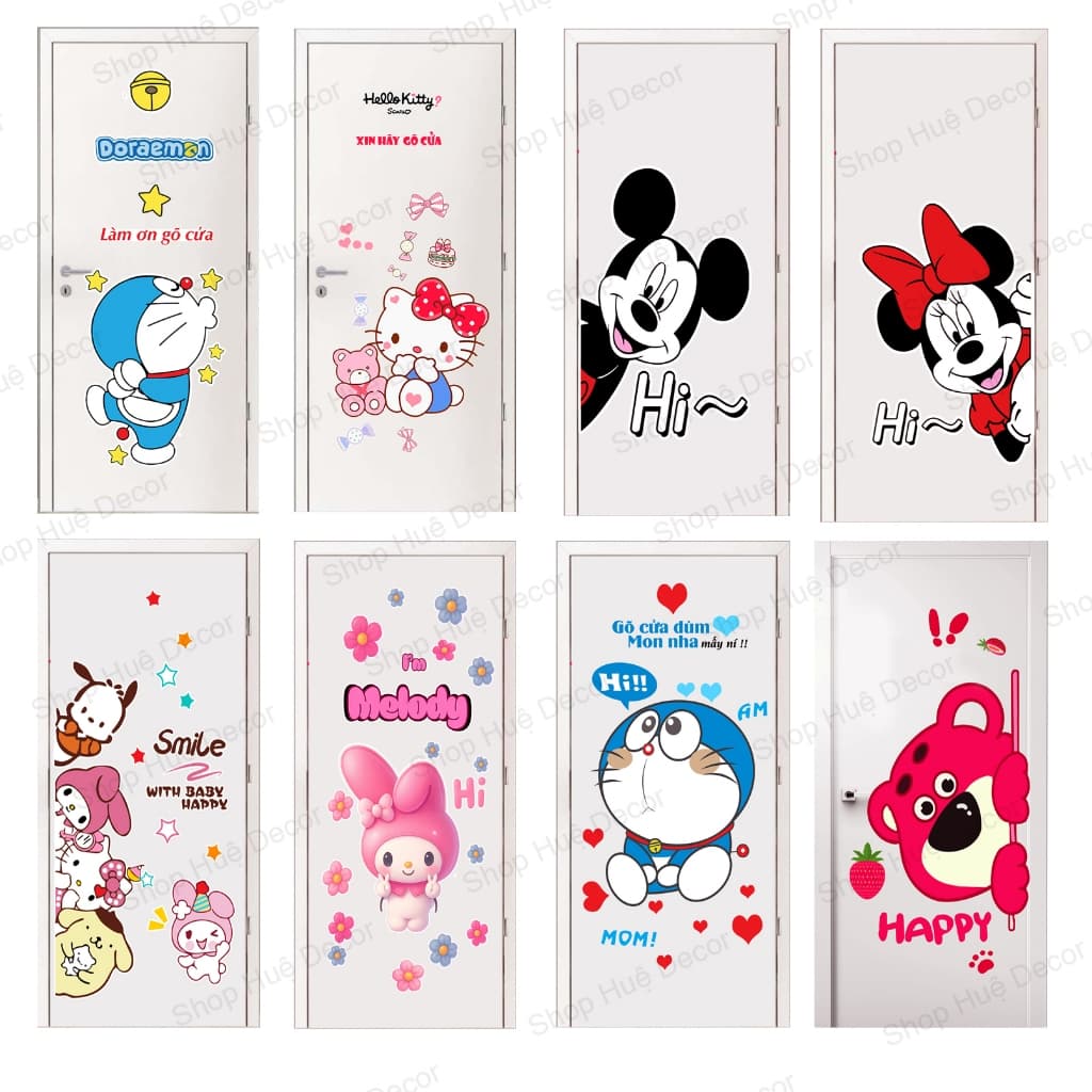Decal trang trí cửa phòng họa tiết doraemon và hello kitty dễ thương, sẵn keo, chống nước, dán cửa, dán tường- DÁN CƯA