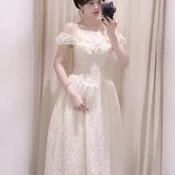 Đầm Ren Thêu Nhũ Dáng Dài Tay Cúp Sò - Đầm Ren Xoè Màu Pastel Cổ Tim, Thanh Lịch, Ananclothing 8