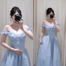 Đầm Ren Thêu Nhũ Dáng Dài Tay Cúp Sò - Đầm Ren Xoè Màu Pastel Cổ Tim, Thanh Lịch, Ananclothing 9