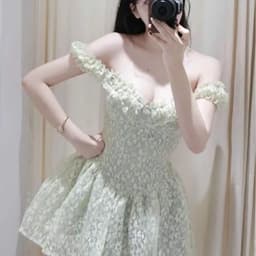 Đầm Ren Trễ Vai Tay Cúp Sò “Dáng Ngắn” Xoè Màu Pastel Phong Cách Nữ Tính, Tiểu Thư, Du Lịch Hè Ananclothing 3