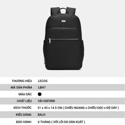 [4-25/9 TẶNG QUÀ TRUNG THU 599K] Balo Laptop Nam LECOS LBH7 Vải Oxford Chống Nước Tối Giản Thanh Lịch đi Làm đi Học 3