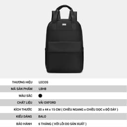 [4-25/9 TẶNG QUÀ TRUNG THU 599K] Balo Du Lịch Nam LECOS LBH8 Vải Oxford Chống Nước Khóa Kim Loại Bền Chống Xước 3