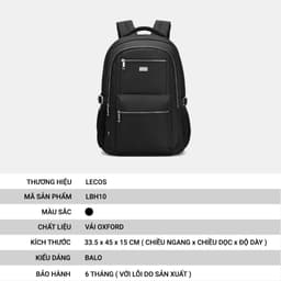 [4-25/9 TẶNG QUÀ TRUNG THU 599K] Balo Laptop Nam LECOS LBH10 Vải Oxford Chống Nước Tối Giản Thanh Lịch đi Làm đi Học 3