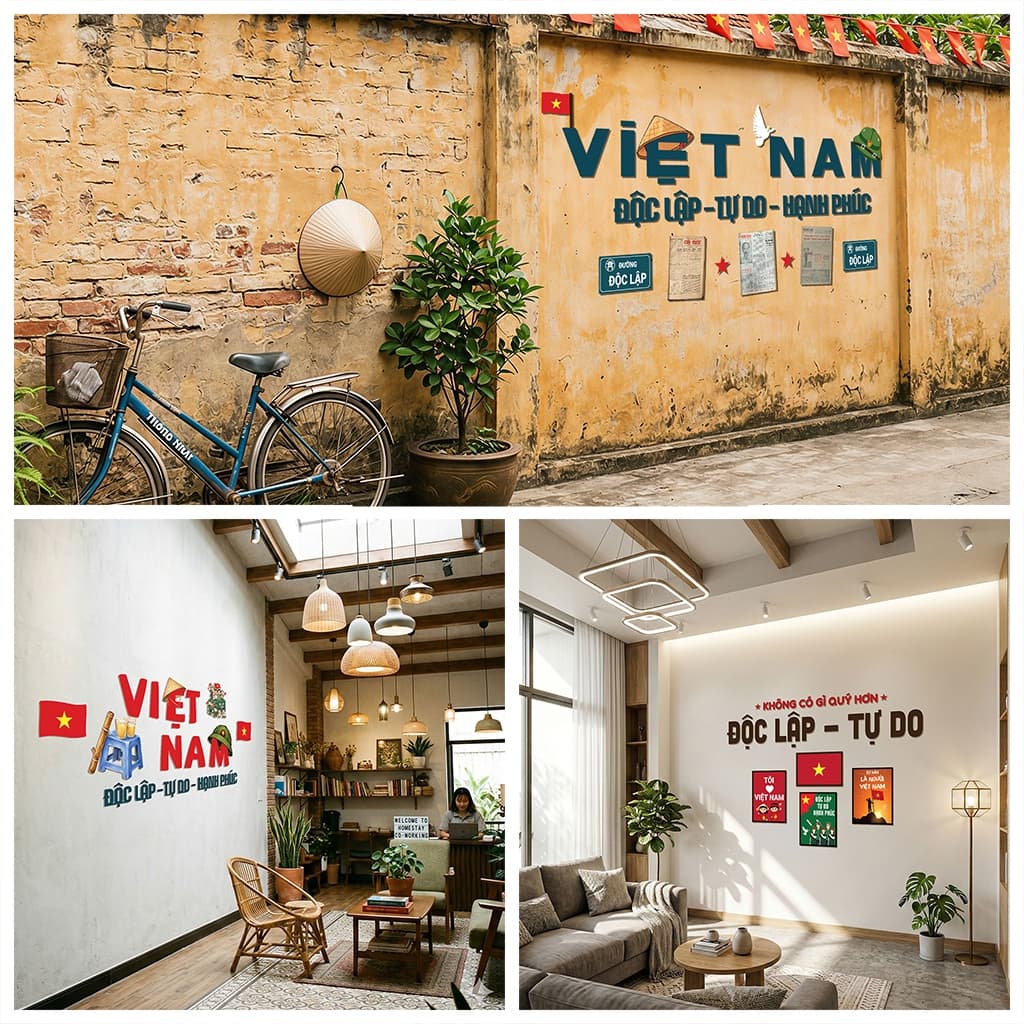 Set tranh gỗ dán tường chủ đề yêu nước, trang trí nhà cửa, văn phòng, homestay...
