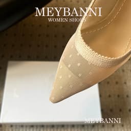 Giày Sandal Mũi Nhọn MEYBANNI Ren Chấm Bi Thắt Nơ Cạnh Xinh Xăn - B76 7