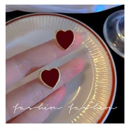 Bông Tai Trái Tim, Tiểu Thư, Nữ Tính, Đỏ ruby viền vàng ❤️ 2