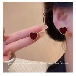 Bông Tai Trái Tim, Tiểu Thư, Nữ Tính, Đỏ ruby viền vàng ❤️ 3