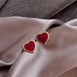 Bông Tai Trái Tim, Tiểu Thư, Nữ Tính, Đỏ ruby viền vàng ❤️ 6