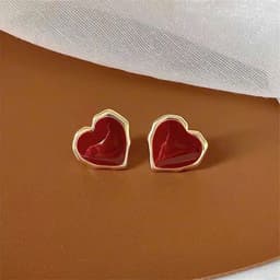 Bông Tai Trái Tim, Tiểu Thư, Nữ Tính, Đỏ ruby viền vàng ❤️ 4