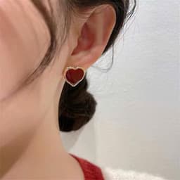 Bông Tai Trái Tim, Tiểu Thư, Nữ Tính, Đỏ ruby viền vàng ❤️ 5