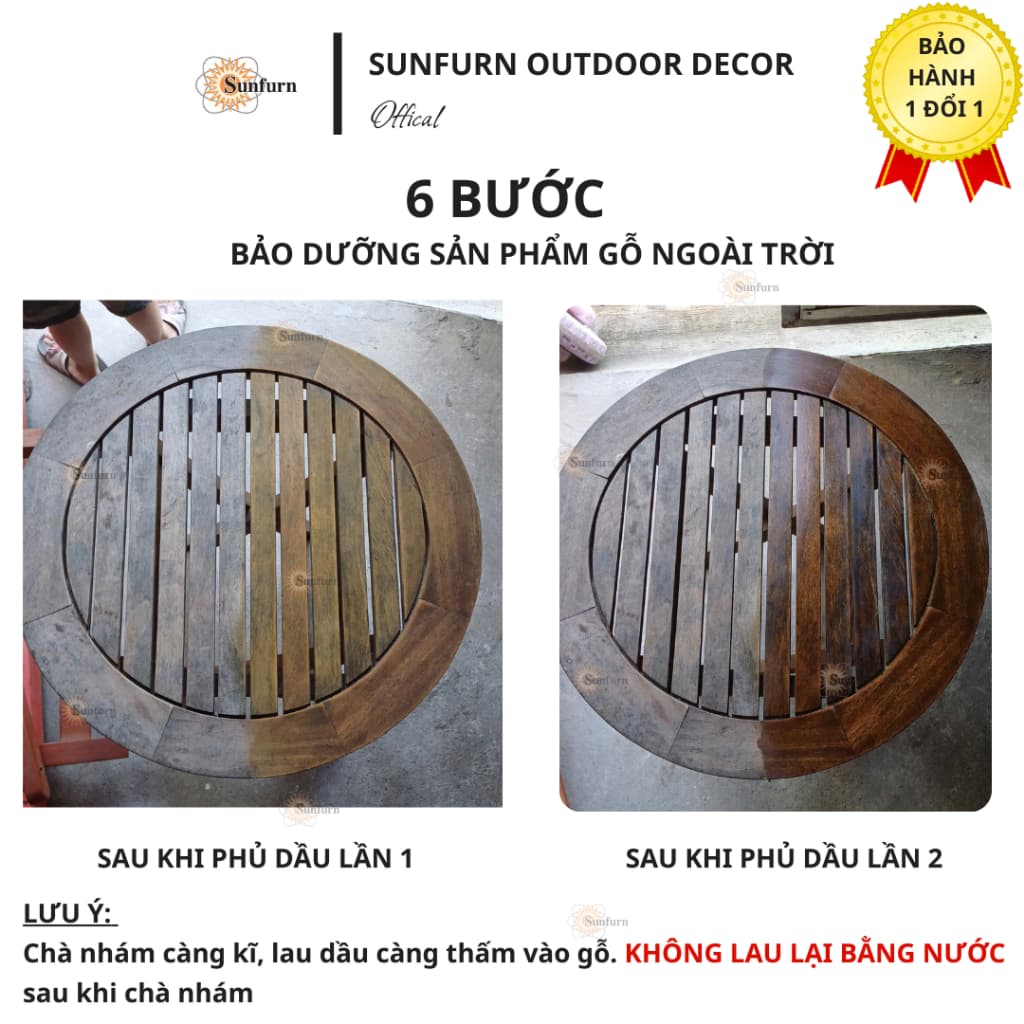 [Combo 5 Món] Bộ Dụng Cụ kèm Dầu Bảo Dưỡng Gỗ Ngoài Trời SUNFURN (1 Lít) - Phục Hồi Màu Gỗ, Chống Thấm & Tia UV (Tặng Kè