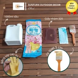 [Combo 5 Món] Bộ Dụng Cụ kèm Dầu Bảo Dưỡng Gỗ Ngoài Trời SUNFURN (1 Lít) - Phục Hồi Màu Gỗ, Chống Thấm & Tia UV (Tặng Kè 2