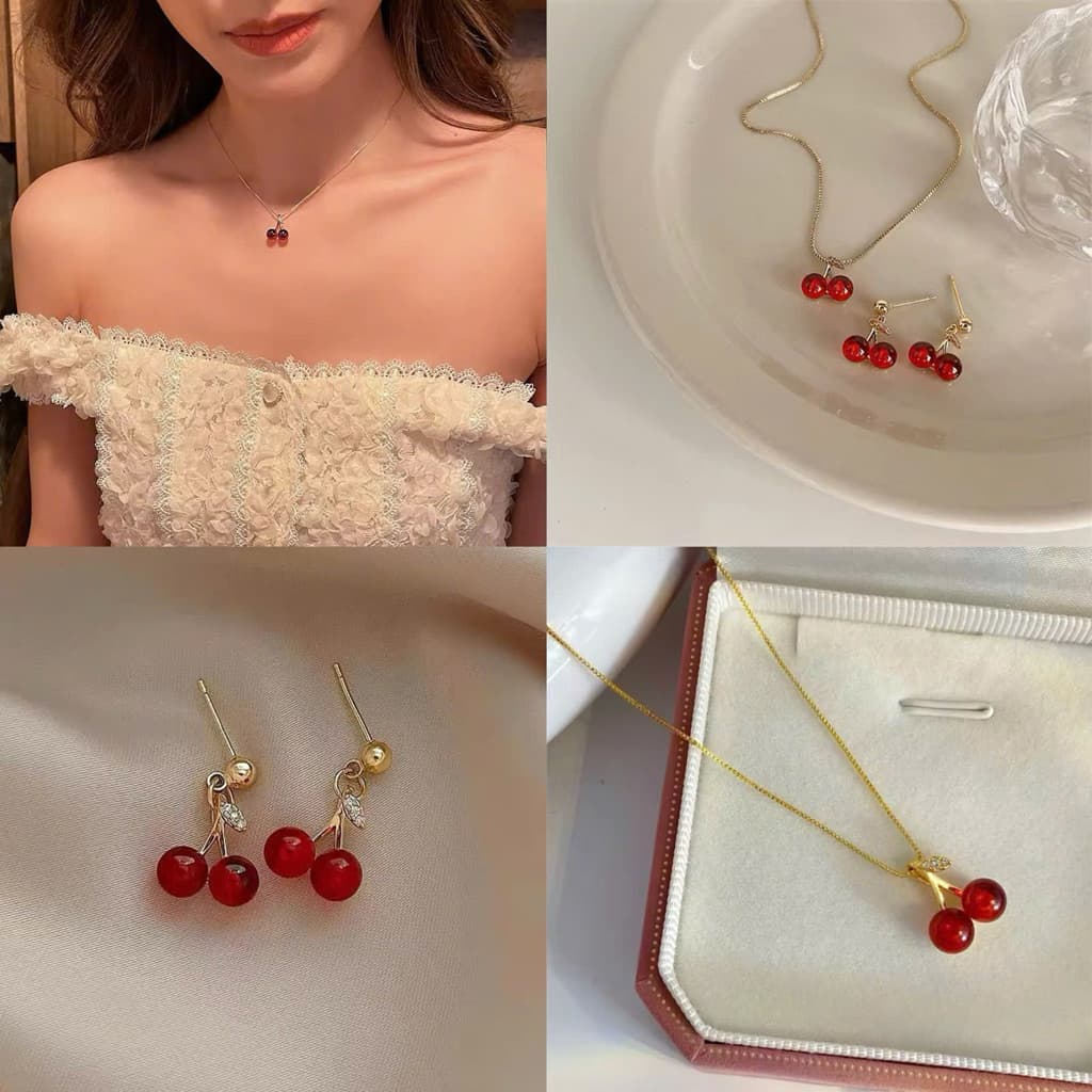 Dây Chuyền, Bông Tai Cherry đỏ🍒 Nữ tính – trẻ trung – ngọt ngào
