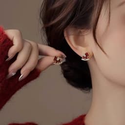 Bông Tai Ngựa Đỏ Ruby Đính Đá. 2