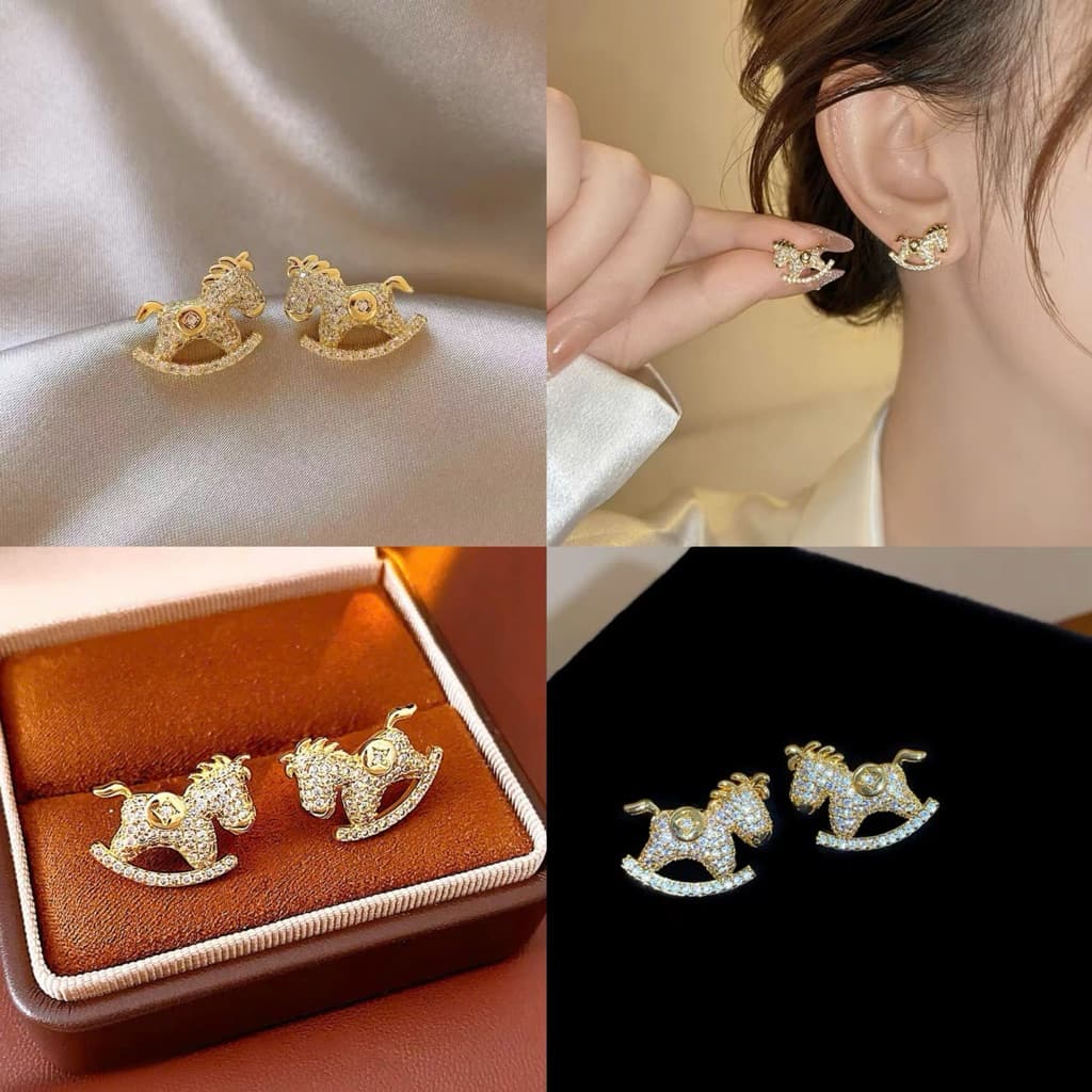 Bông Tai Ngựa Bập Bênh Đính Đá