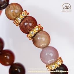 Ngọc Đan Tâm - Vòng Tay Gỗ Hóa Thạch 8mm Phối Charm Cỏ Bốn Lá Mạ Vàng - Mệnh Hoả & Mệnh Thổ 3