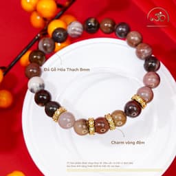 Ngọc Đan Tâm - Vòng Tay Gỗ Hóa Thạch 8mm Phối Charm Cỏ Bốn Lá Mạ Vàng - Mệnh Hoả & Mệnh Thổ 2