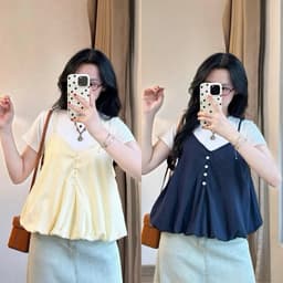 SET YẾM NỮ 2 DÂY DÁNG BÍ CÚC DỌC KÈM ÁO THUN TRƠN Style thời trang cho nữ m6037 4