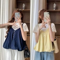 SET YẾM NỮ 2 DÂY DÁNG BÍ CÚC DỌC KÈM ÁO THUN TRƠN Style thời trang cho nữ m6037 6