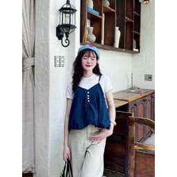 SET YẾM NỮ 2 DÂY DÁNG BÍ CÚC DỌC KÈM ÁO THUN TRƠN Style thời trang cho nữ m6037 8