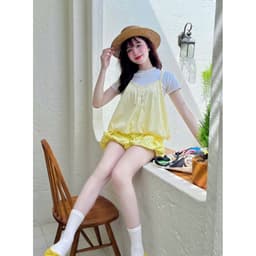 SET YẾM NỮ 2 DÂY DÁNG BÍ CÚC DỌC KÈM ÁO THUN TRƠN Style thời trang cho nữ m6037 9