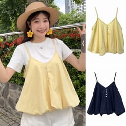 SET YẾM NỮ 2 DÂY DÁNG BÍ CÚC DỌC KÈM ÁO THUN TRƠN Style thời trang cho nữ m6037 2