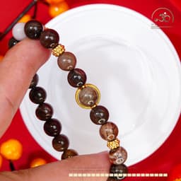 Ngọc Đan Tâm - Vòng Tay Gỗ Hóa Thạch 8mm Phối Charm Bọc Đá - Mệnh Hoả & Mệnh Thổ 4