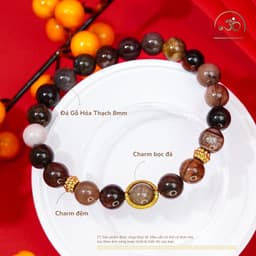 Ngọc Đan Tâm - Vòng Tay Gỗ Hóa Thạch 8mm Phối Charm Bọc Đá - Mệnh Hoả & Mệnh Thổ 2