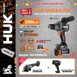 Máy khoan pin GEN3 HUKAN G3-F200LUX, Lực siết khủng 200Nm, Anti_kickback - Tạo xung - Phanh mềm 2