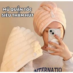 Khăn Quấn Tóc Cao Cấp - Siêu Thấm Nhanh Khô, Mũ Ủ Tóc Cotton Mềm (4 Màu Sắc)(giadungtranlinh) 1