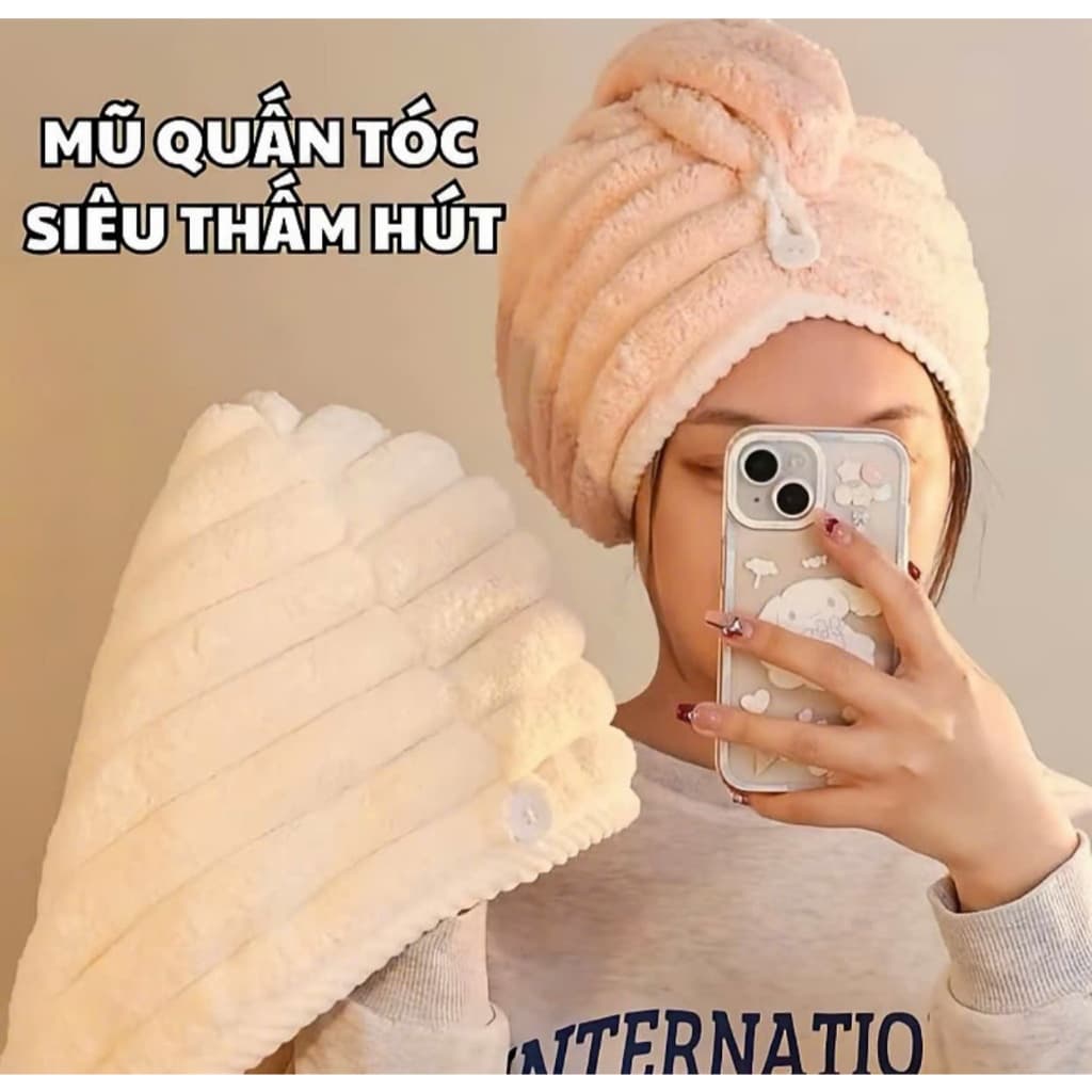 Khăn Quấn Tóc Cao Cấp - Siêu Thấm Nhanh Khô, Mũ Ủ Tóc Cotton Mềm (4 Màu Sắc)(giadungtranlinh)
