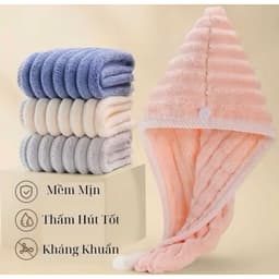 Khăn Quấn Tóc Cao Cấp - Siêu Thấm Nhanh Khô, Mũ Ủ Tóc Cotton Mềm (4 Màu Sắc)(giadungtranlinh) 2
