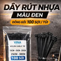 Dây rút nhựa màu đen nhiều kích cỡ 10cm, 15cm, 20cm, 25cm, 30cm, 100 sợi/ túi 1