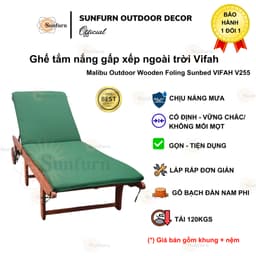 [HÀNG CHÍNH HÃNG] Ghế Tắm Nắng Gỗ Bạch Đàn VIFAH - Có Bánh Xe, Gấp Gọn Thông Minh (Giường Hồ Bơi, Resort, Bãi Biển) 5
