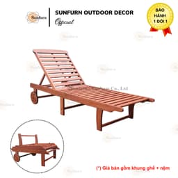 [HÀNG CHÍNH HÃNG] Ghế Tắm Nắng Gỗ Bạch Đàn VIFAH - Có Bánh Xe, Gấp Gọn Thông Minh (Giường Hồ Bơi, Resort, Bãi Biển) 4