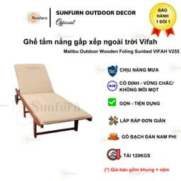 [HÀNG CHÍNH HÃNG] Ghế Tắm Nắng Gỗ Bạch Đàn VIFAH - Có Bánh Xe, Gấp Gọn Thông Minh (Giường Hồ Bơi, Resort, Bãi Biển) 6