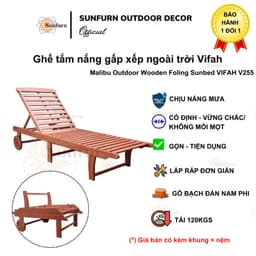 [HÀNG CHÍNH HÃNG] Ghế Tắm Nắng Gỗ Bạch Đàn VIFAH - Có Bánh Xe, Gấp Gọn Thông Minh (Giường Hồ Bơi, Resort, Bãi Biển) 2