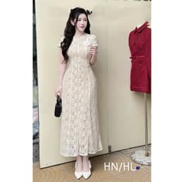 Xukadress _ Váy ren hoa dự tiệc tay ngắn dáng dài sang chảnh 5