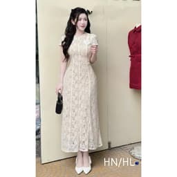 Xukadress _ Váy ren hoa dự tiệc tay ngắn dáng dài sang chảnh 3