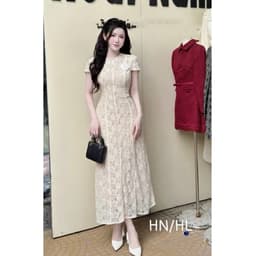 Xukadress _ Váy ren hoa dự tiệc tay ngắn dáng dài sang chảnh 4