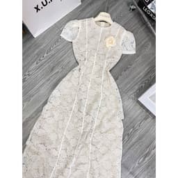 Xukadress _ Váy ren hoa dự tiệc tay ngắn dáng dài sang chảnh 6