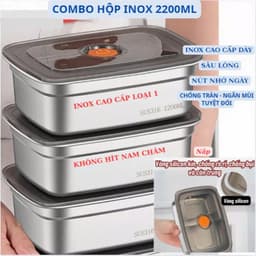 Hộp đựng thức ăn inox 304 1500ml an toàn sức khỏe có nắp hút chân không combo 5 hộp bảo quản tươi lâu dùng tủ lạnh 4
