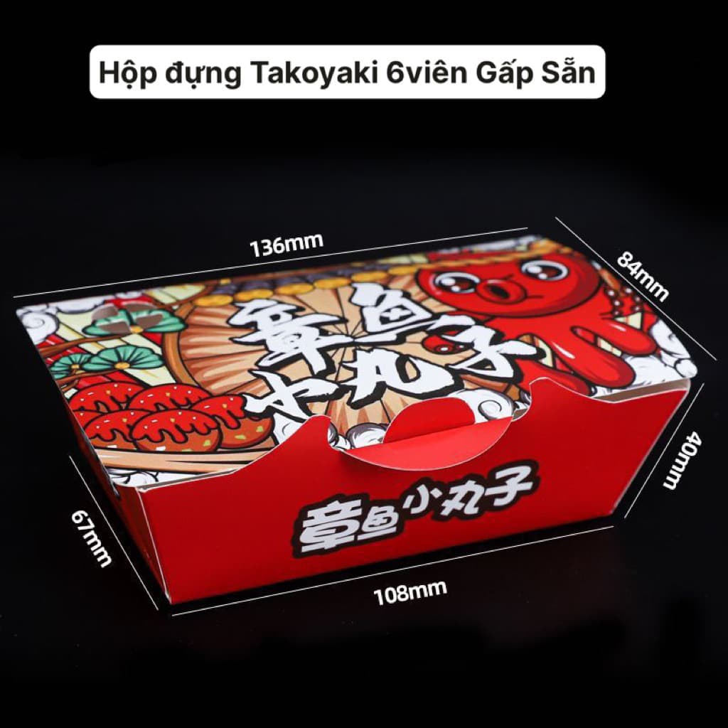 ( COMBO 100 ) Hộp Đựng Bánh Takoyaki 6 viên TỰ GẤP - GẤP SẴN ( Giá sỉ )