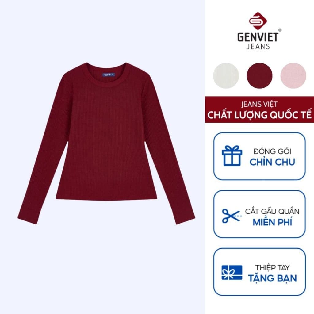 [ẨN] Áo Thun Dài Tay Nữ GENVIET JEANS Chất Liệu Len Tăm Cổ Tròn Co Giãn Thấm Hút Mồ Hôi Dáng Ôm Vừa 9079