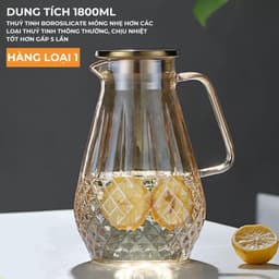 Bình Thủy Tinh Chịu Nhiệt 1800ML Nắp Inox Sang Trọng – Họa Tiết Kim Cương Cao Cấp 1