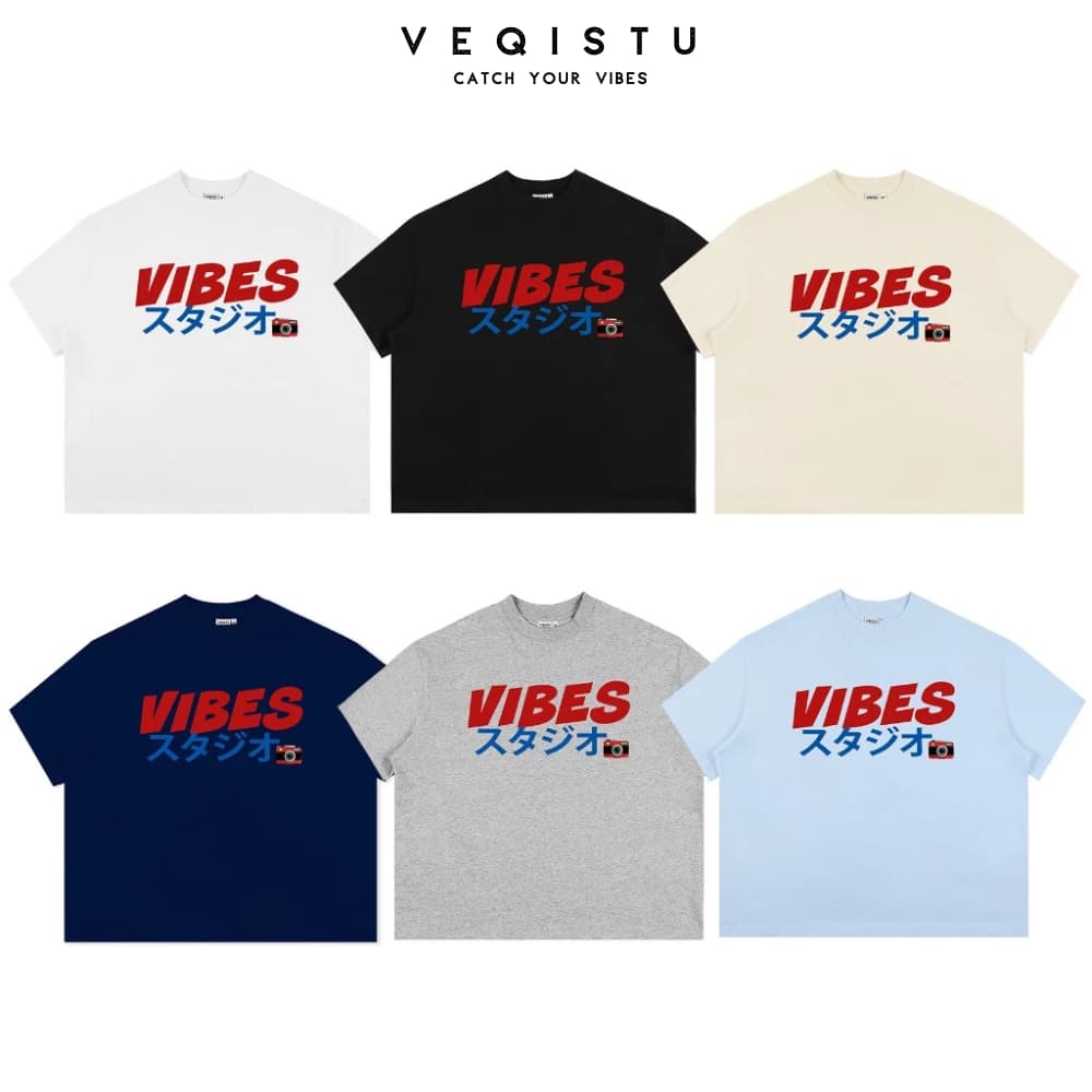 Áo Thun Local Brand VEQISTU " Vibes Japan ", Áo Thun Boxy Form Rộng Unisex Nam Nữ 250Gsm Cotton 2 Chiều