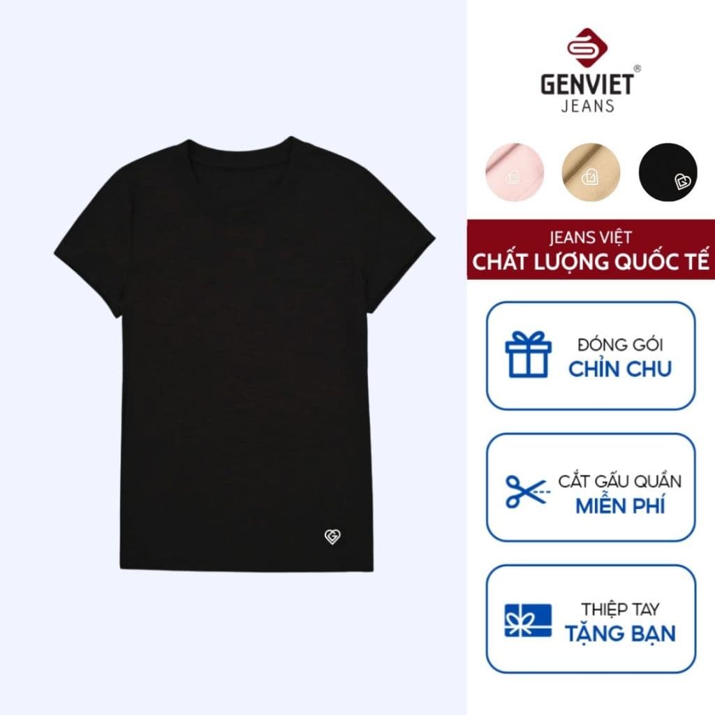 Áo Thun Nữ Cộc Tay Trơn GENVIET JEANS Chất Liệu Cotton Co Giãn Dáng Ôm Vừa S251.G. 8912