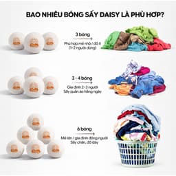 Bóng sấy quần áo len lông cừu Daisy banh sấy chống nhăn chống rối chống tĩnh điện tiết kiệm điện năng dùng cho máy sấy 6