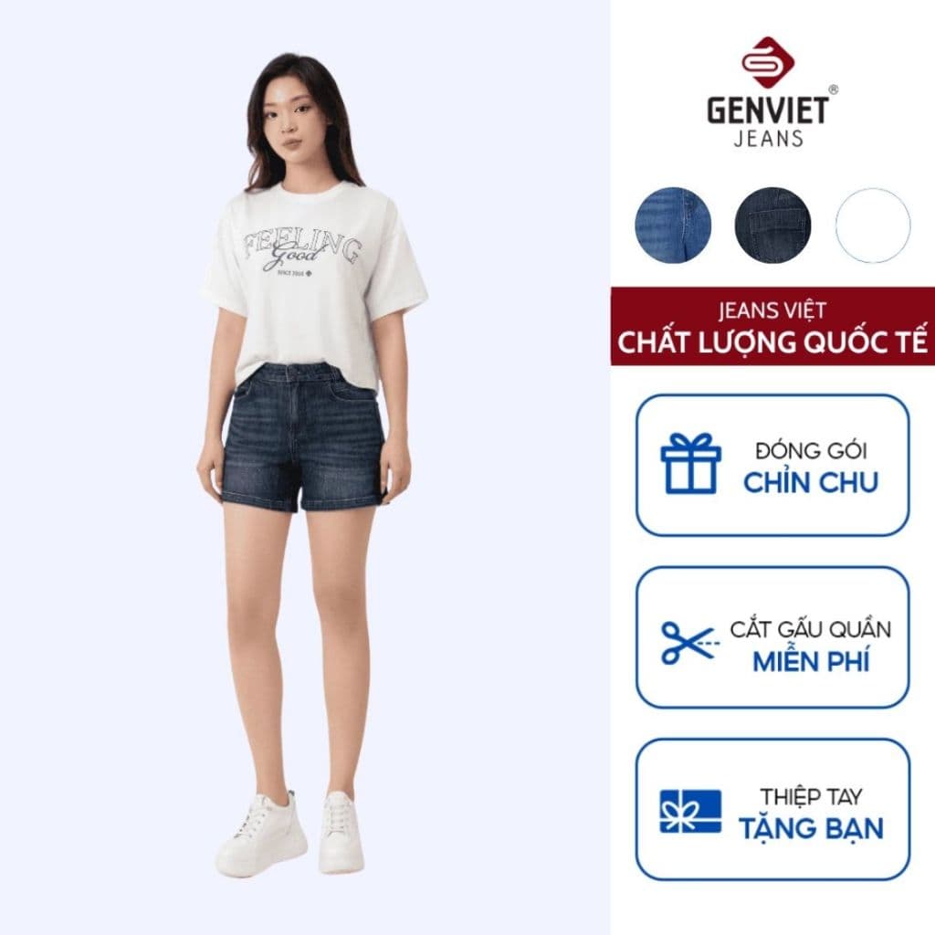 [ẨN] Quần Sooc Nữ GENVIET JEANS Chất Liệu Denim Co Giãn Cao Cấp, Cạp Cao Trẻ Trung Năng Độn 8585