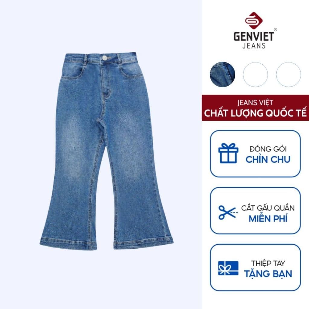 Quần Dài Bé Gái 4-13Y GENVIET JEANS Vải Denim Mềm, Co Giãn Dáng Vảy, Quần Bò Bé Gái Ống Loe Cạp Chun 8769